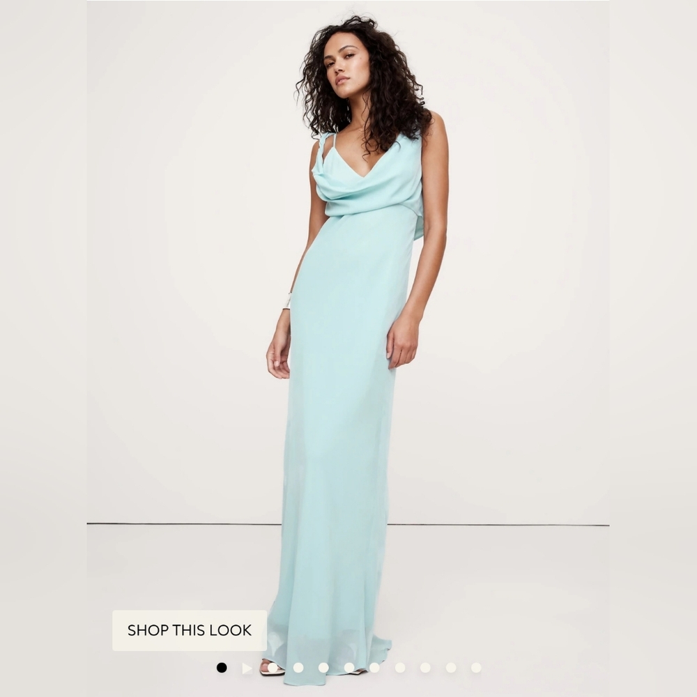 NWT Twisted Shoulder Floor Length Dress Size 2 Petite in Bali Blue